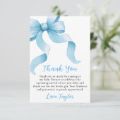 Blue Coquette Bow Baby Dusche Dankeskarte (Stehend Vorderseite)