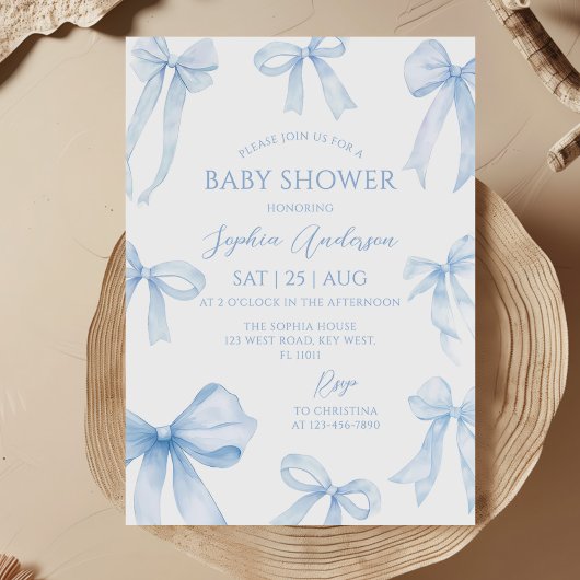 Blue Coquette Bow Baby Dusche Einladung