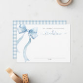 Blue Coquette Bow Baby Dusche Kinderherstellung Tr Mitteilungskarte (Vorderseite/Rückseite Beispiel)