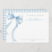 Blue Coquette Bow Baby Dusche Kinderherstellung Tr Mitteilungskarte (Vorne/Hinten)