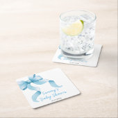 Blue Coquette Bow Baby Dusche Rechteckiger Pappuntersetzer (Vor Ort)