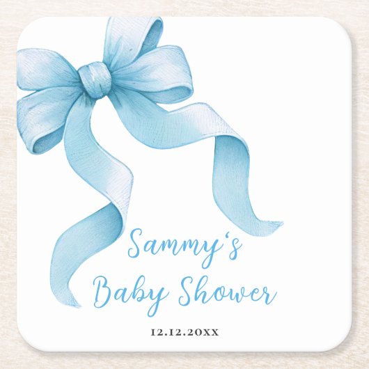 Blue Coquette Bow Baby Dusche Rechteckiger Pappuntersetzer (Vorderseite)
