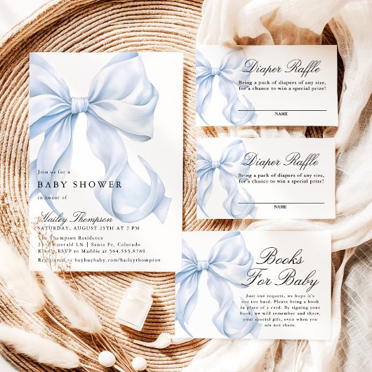 Blue Coquette Bow Baby Shower, Diaper Raffle Card Begleitkarte