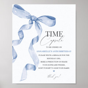 Blue Coquette Bow Birthday Time Kapsel Party Zeich Poster