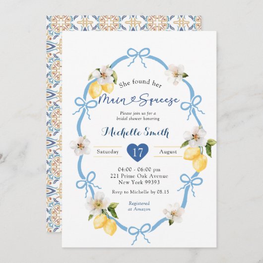 Blue Coquette Bow Blue Lemon Main Squeeze Einladung (Vorne/Hinten)