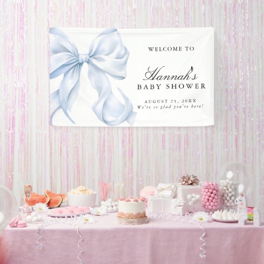 Blue Coquette Bow Boy Baby Shower Welcome Sign Banner (Party)