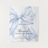 Blue Coquette Bow Boy Baby Shower Welcome Sign Wandteppich (Vorderseite)