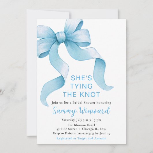 Blue Coquette Bow Brautparty Einladung (Vorderseite)