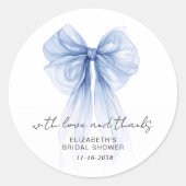 Blue Coquette Bow Brautparty Vielen Dank Runder Aufkleber (Vorderseite)