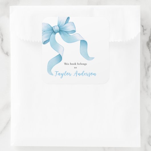 Blue Coquette Bow Buchzeichen Quadratischer Aufkleber (Tasche)