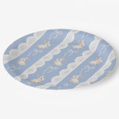 Blue Coquette Bow Bunny Lace Pattern Paper Plate Pappteller (Schrägansicht)