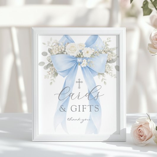 Blue Coquette Bow Cards and gifts Baptism Poster