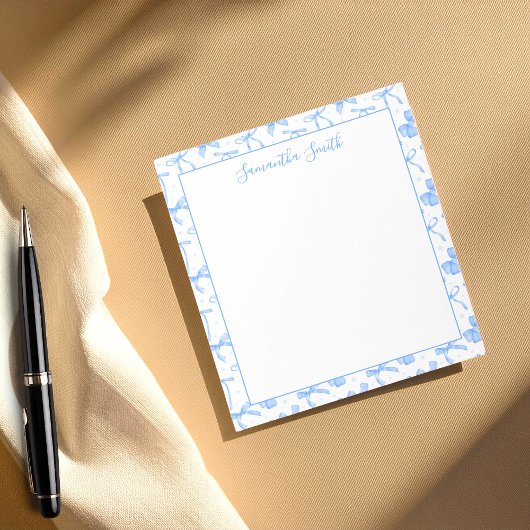 Blue Coquette Bow Custom Name Notizblock
