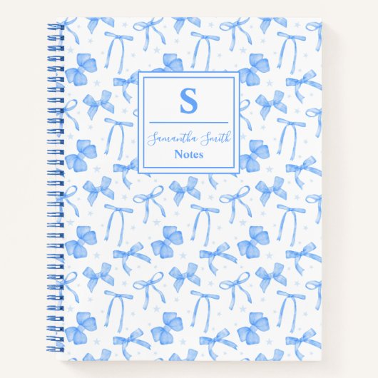 Blue Coquette Bow Custom Name Notizblock (Vorderseite)