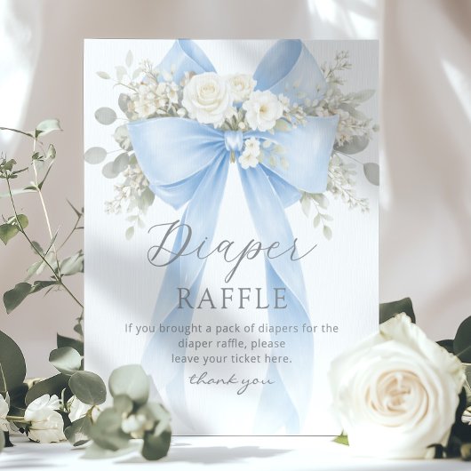 Blue Coquette Bow Diaper raffle Baby shower Poster