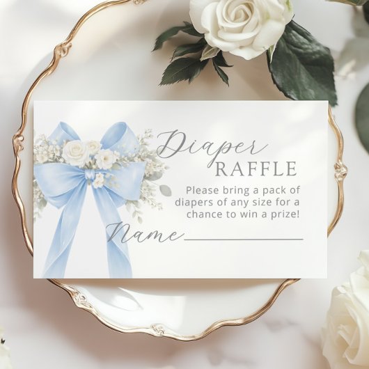 Blue Coquette Bow Diaper raffle ticket Begleitkarte
