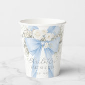Blue Coquette Bow Floral Baby Boy Shower Pappbecher (Rückseite)