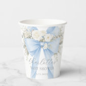 Blue Coquette Bow Floral Baby Boy Shower Pappbecher (Vorderseite)