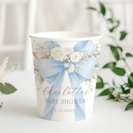 Blue Coquette Bow Floral Baby Boy Shower Pappbecher