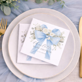 Blue Coquette Bow Floral Baby Boy Shower Serviette