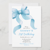 Blue Coquette Bow Geburtstagsparty Einladung (Vorderseite)