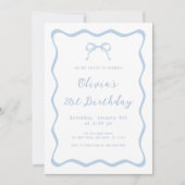 Blue Coquette Bow Geburtstagsparty Erwachsene Einladung (Vorderseite)