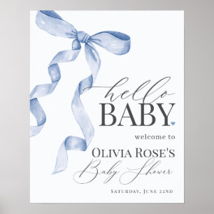 Blue Coquette Bow Girl Baby Dusche Begrüßungszeich Poster
