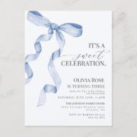 Blue Coquette Bow Girl Geburtstagsparty Einladung