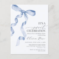 Blue Coquette Bow Girl Geburtstagsparty Einladung