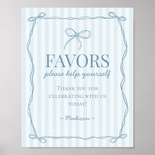 Blue Coquette Bow Pastel Favoriten Zeichen Poster (Vorne)
