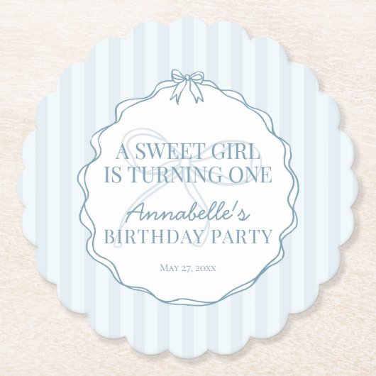 Blue Coquette Bow Pastel Geburtstagsparty Untersetzer (Vorderseite)