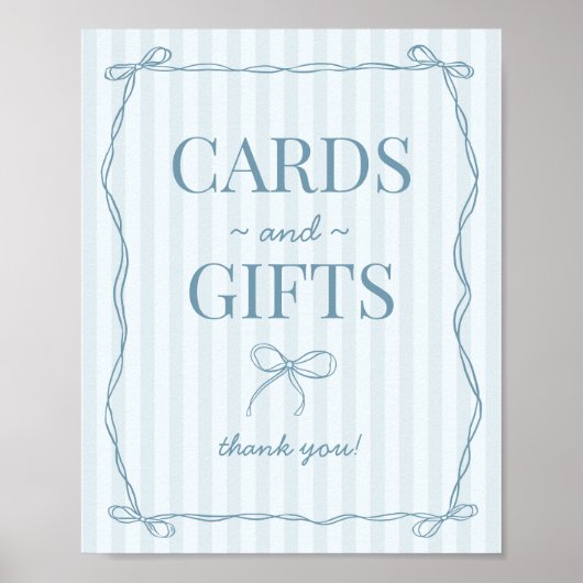 Blue Coquette Bow Pastel Karten und Geschenke Zeic Poster (Vorne)