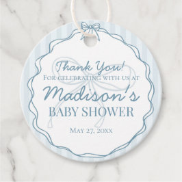 Blue Coquette Bow Pastel Stripe Baby Dusche Geschenkanhänger