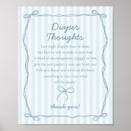 Blue Coquette Bow Pastel Windeln Gedanken Dusche Poster