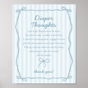 Blue Coquette Bow Pastel Windeln Gedanken Dusche Poster