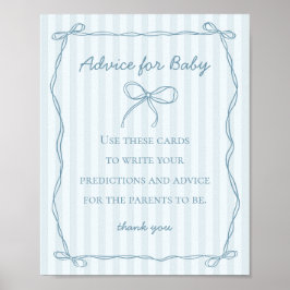 Blue Coquette Bow Ratschläge für Baby Shower Game Poster