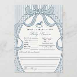 Blue Coquette Bow Rocking Horse Baby Advice Card Einladung