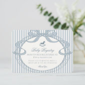 Blue Coquette Bow Rocking Horse Baby Registry Begleitkarte (Stehend Vorderseite)