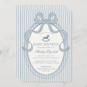 Blue Coquette Bow Rocking Horse Baby Shower Einladung (Vorne/Hinten)