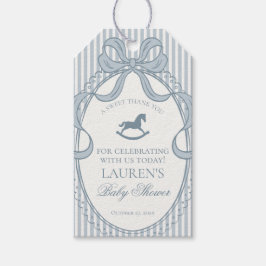 Blue Coquette Bow Rocking Horse Baby Shower Favors Geschenkanhänger