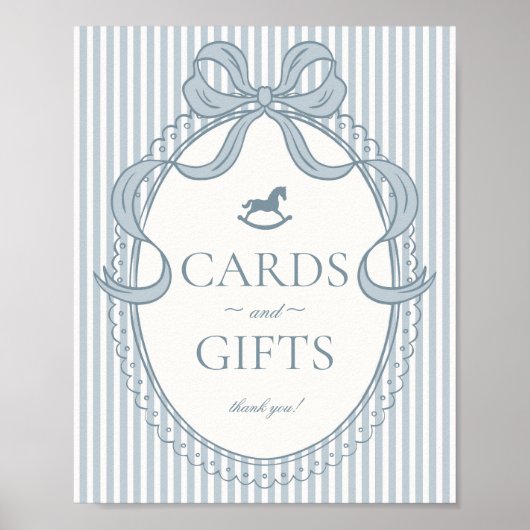 Blue Coquette Bow Rocking Horse Cards & Gifts Poster (Vorne)