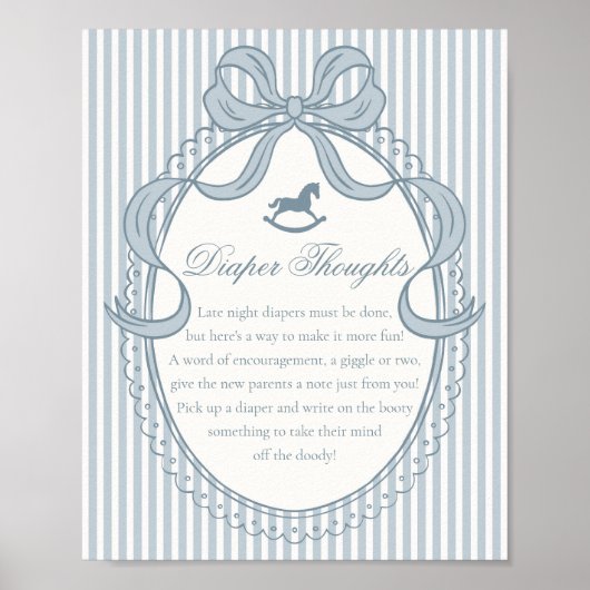 Blue Coquette Bow Rocking Horse Diaper Thoughts Poster (Vorne)