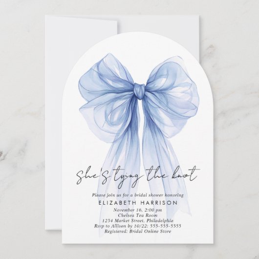 Blue Coquette Bow Watercolor Arch Brautparty Einladung (Vorderseite)