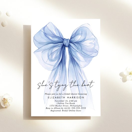 Blue Coquette Bow Watercolor Brautparty Einladung