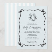 Blue  Coquette Bow Wedding Einladung (Vorne/Hinten)