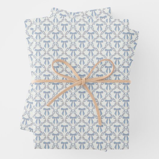 Blue Coquette Bows, Trellis, Preppy Geschenkpapier Set (Beispiel)