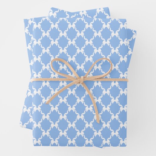 Blue Coquette Bows, Trellis, Preppy Geschenkpapier Set (Beispiel)