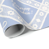 Blue Coquette Bunny Lace Pattern Wrapping Paper Geschenkpapier (Rolleneckpunkt)