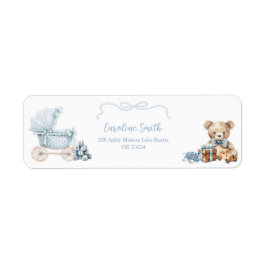 Blue Coquette Carriage Baby Shower Address Label