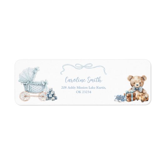 Blue Coquette Carriage Baby Shower Address Label (Vorne)